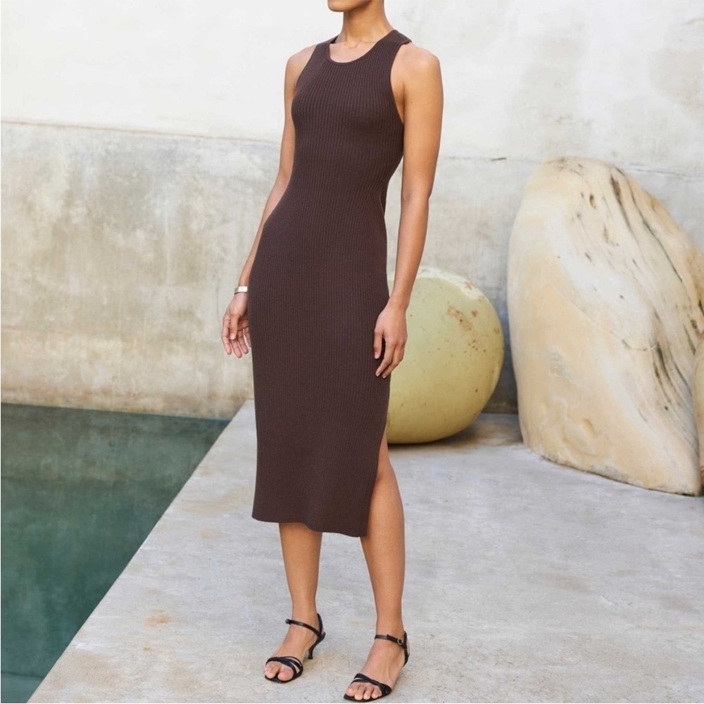 AYR The VaVa Dress in Sicilian Umber Dark Brown Extra Fine Merino Wool Blend L